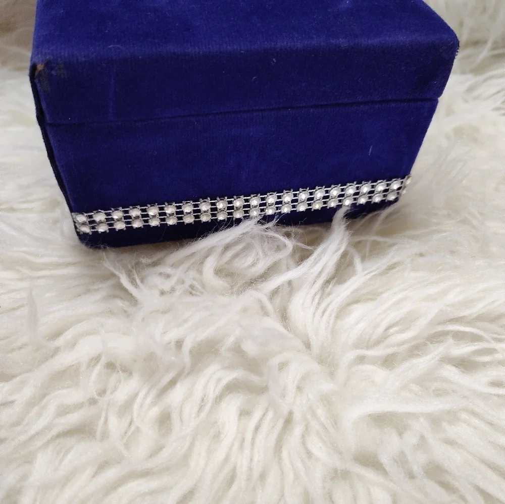 Royal Blue Velvet Rhinestone Jewelry Trinket Box